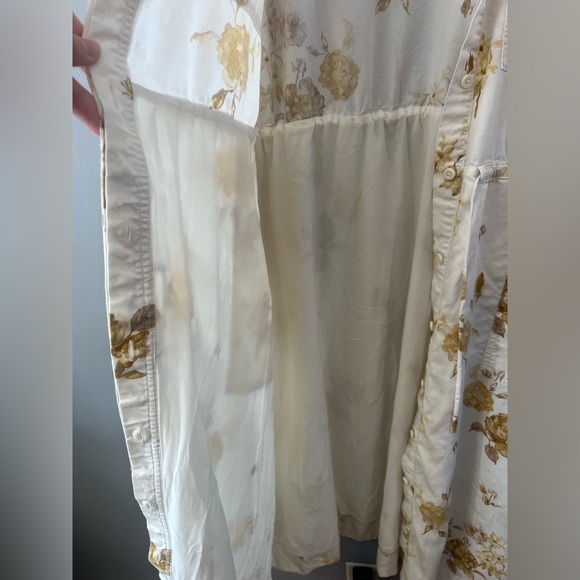 Artsy Teacher Full Button Down Shirt Dress Gold Roses on Cream Long Women’s L - Picture 12 of 16